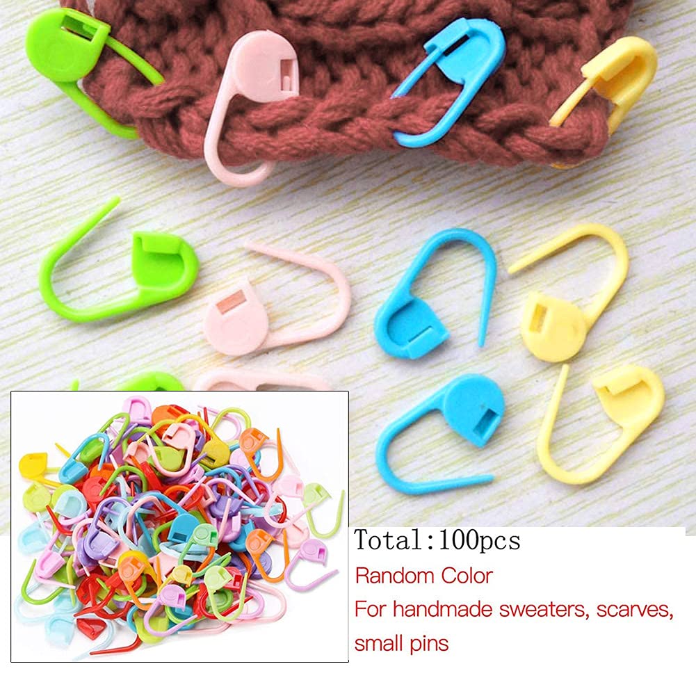 18 Pieces Knitting Stitch Holders,6 Sizes Yarn Stitch Holder Set for Crochet Knitting Needle Aluminum Stitch Holders Safety Pins with 100 Locking Stitch Markers