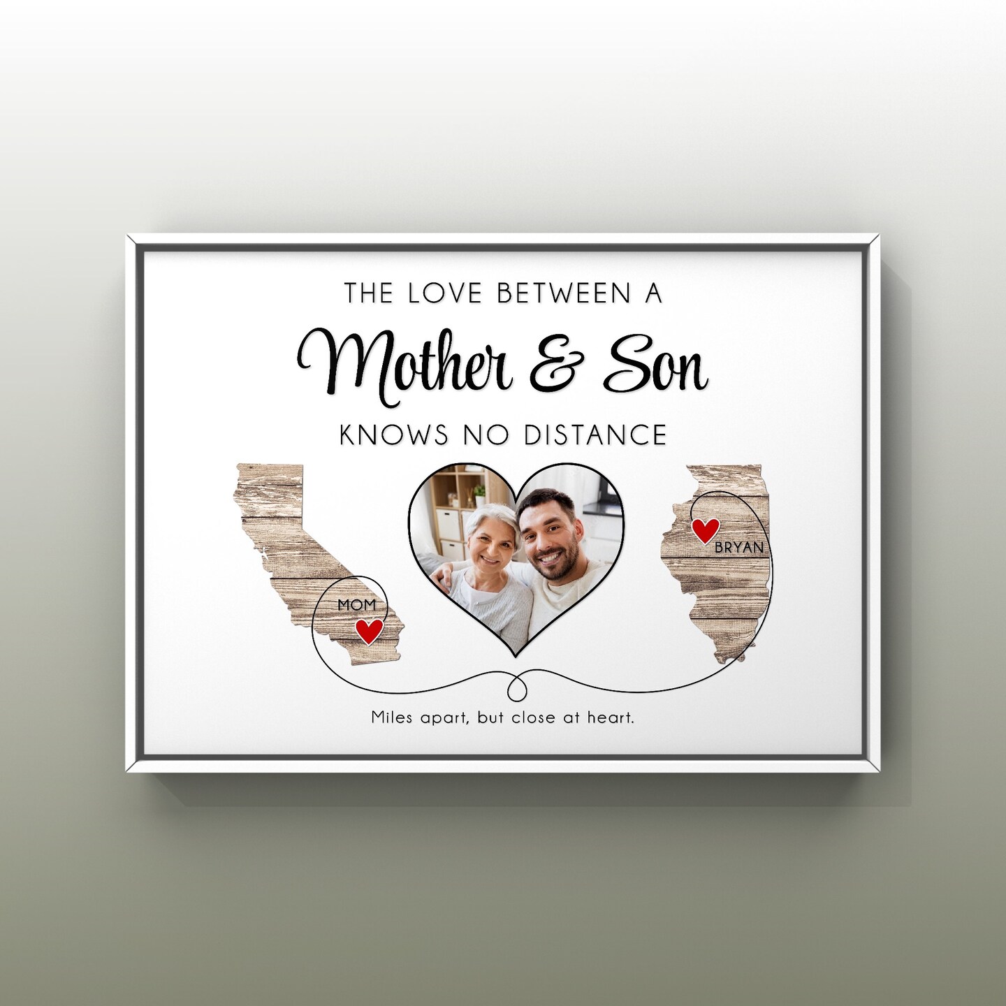 Mother and Son Long Distance Gift, Moving Away Gift For Mom And Son, Personalized Mother's Day Gift, Custom Photo Sign, State to State Maps