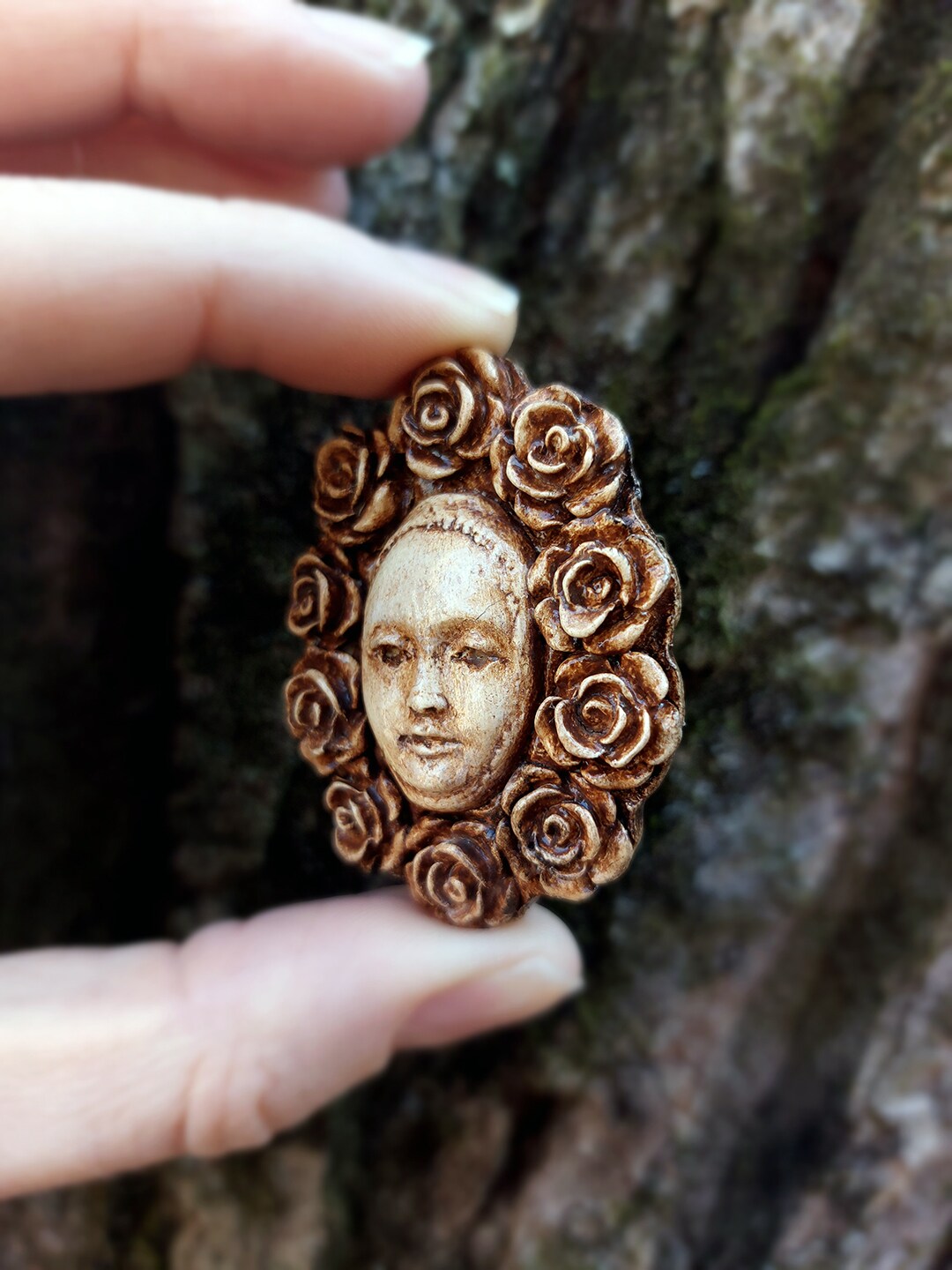 Face with Roses Brooch Handmade Lapel Pin Clay Dark Academia Art Cosplay Accessory OOAK - Spec II by ZeroArtefacts product 7