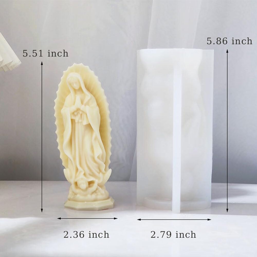 Religious Virgin Mary Statue Silicone Mold Virgin Mary Candle Molds for Candle Making Supplies Wax Tools Virgen Maria Candle Mold Silicone Molds for Resin Concrete Plaster Epoxy Molds Home Decor