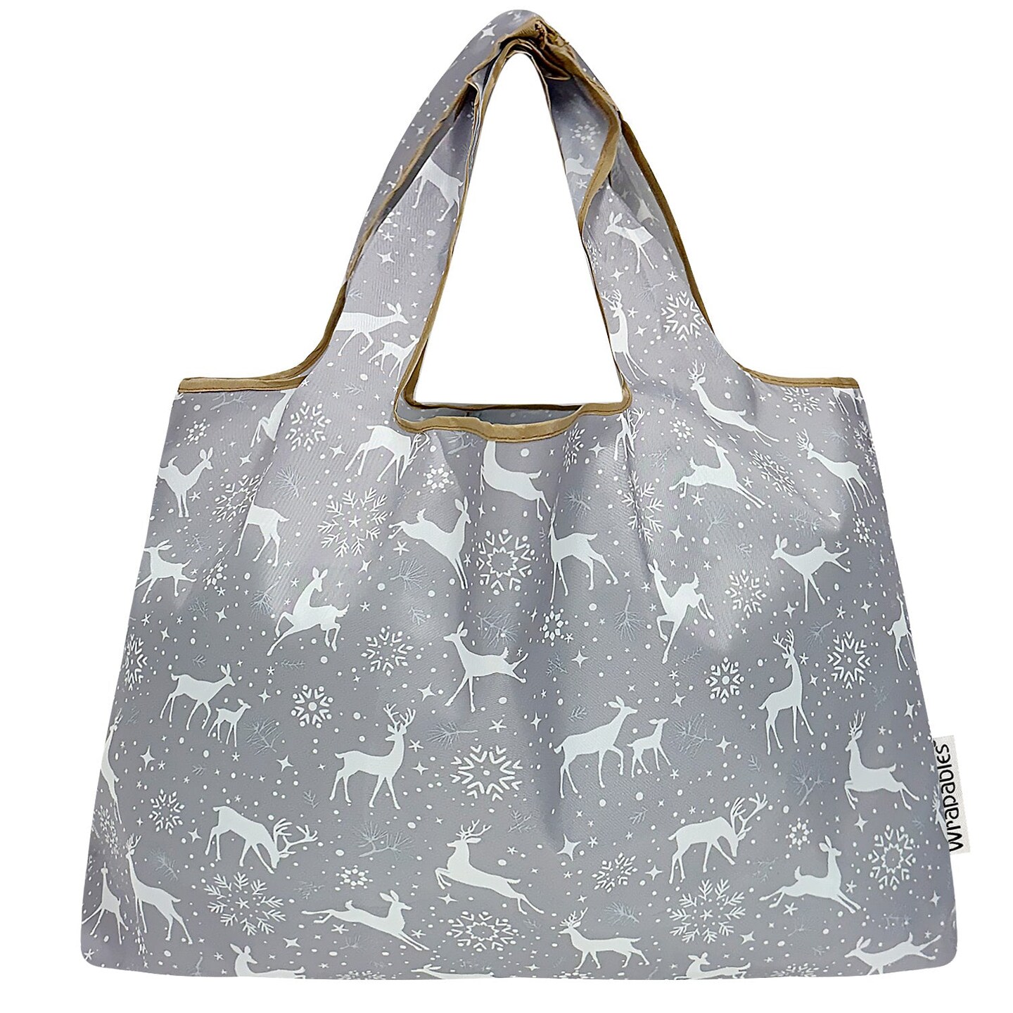 Wrapables Large Foldable Tote Nylon Reusable Grocery Bags, Dancing Deer
