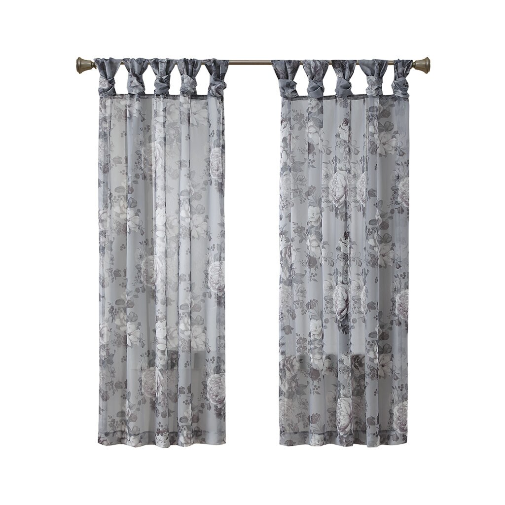 Gracie Mills   Caelum Floral Print Twist Tab Top Voile Sheer Curtain - GRACE-13260