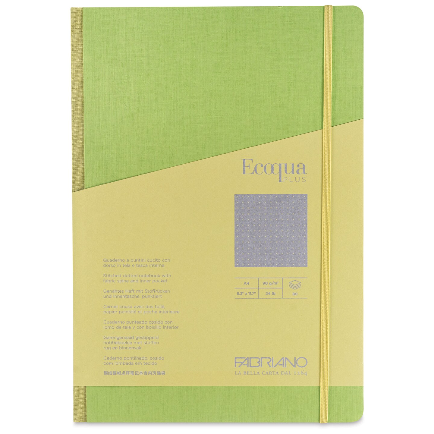 Fabriano Ecoqua Plus Fabric-Bound Notebook - Lime, 8-1/4" x 11-7/10", Dot Grid
