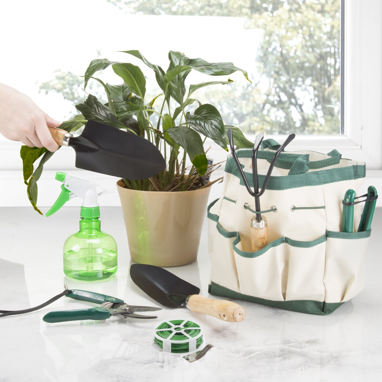 Pure Garden 8-Piece Garden Tool Tote Set Canvas Durable Gardening Tools