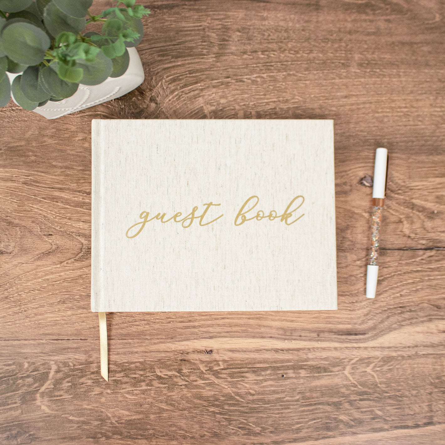 bloom daily planners Guest Book, Gold Linen
