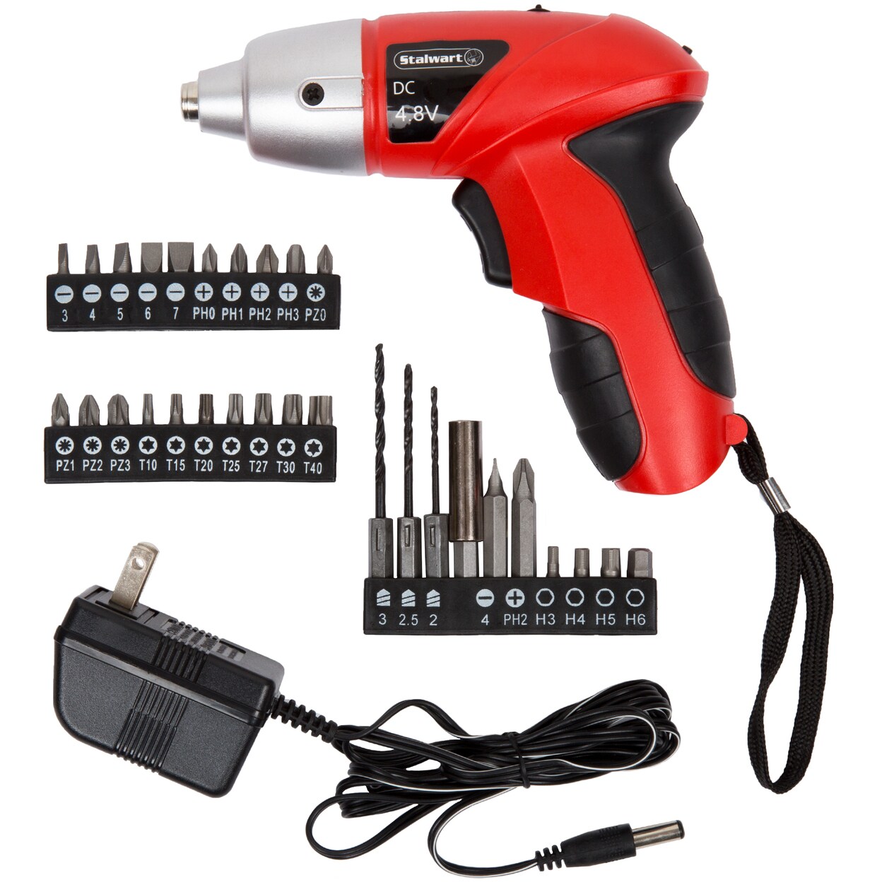25 Pc 4.8V Cordless Screwdriver Red With Led Light And Drill Bits Home Use