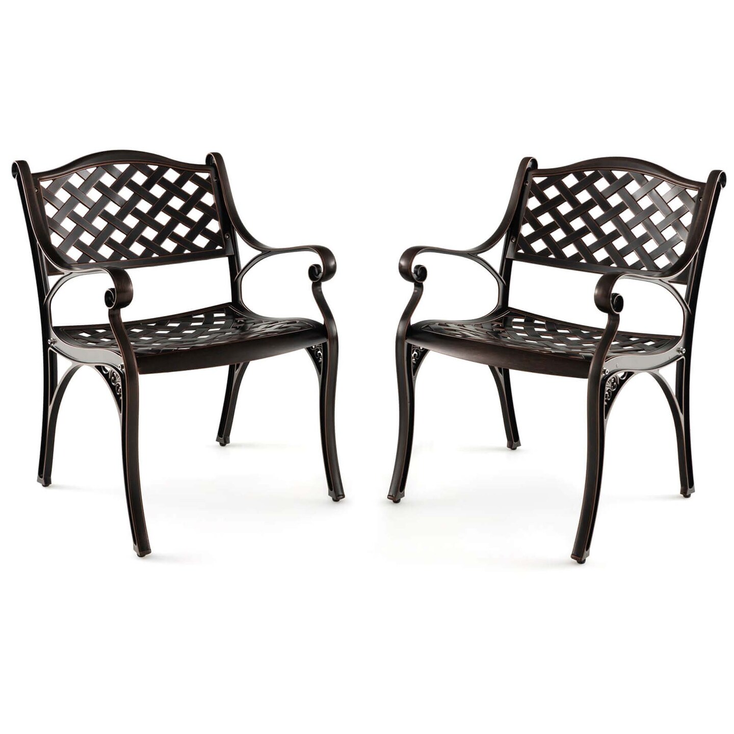 Costway 2/4 PCS Cast Aluminum Patio Chairs Set of 2 All Weather Outdoor Dining Chairs with Armrests Bronze
