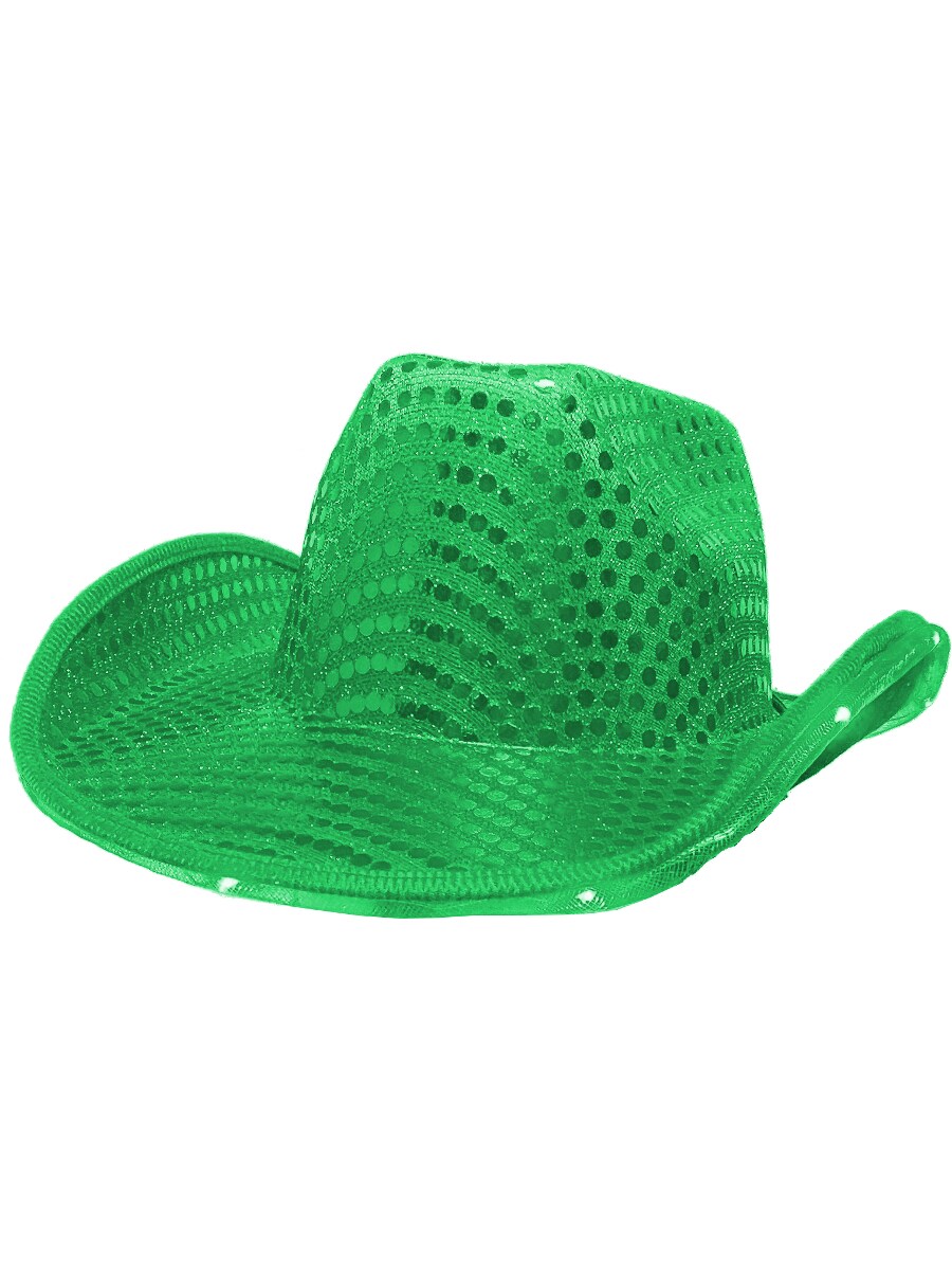 Adult&#x27;s Green Sequin Cowboy Hat With LED Trim Costume Accessory