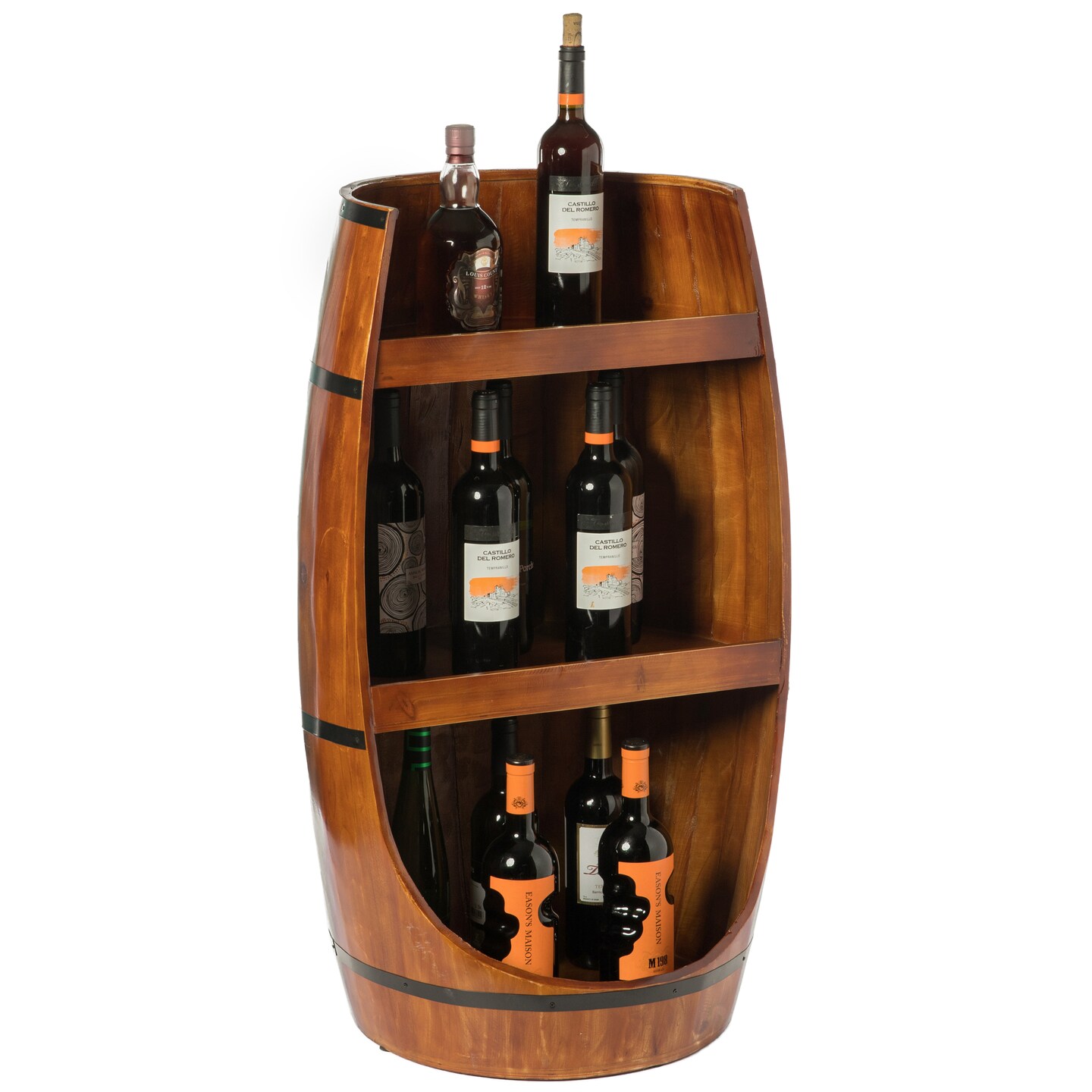 Vintiquewise Rustic Wooden Wine Barrel Display Shelf Storage Stand