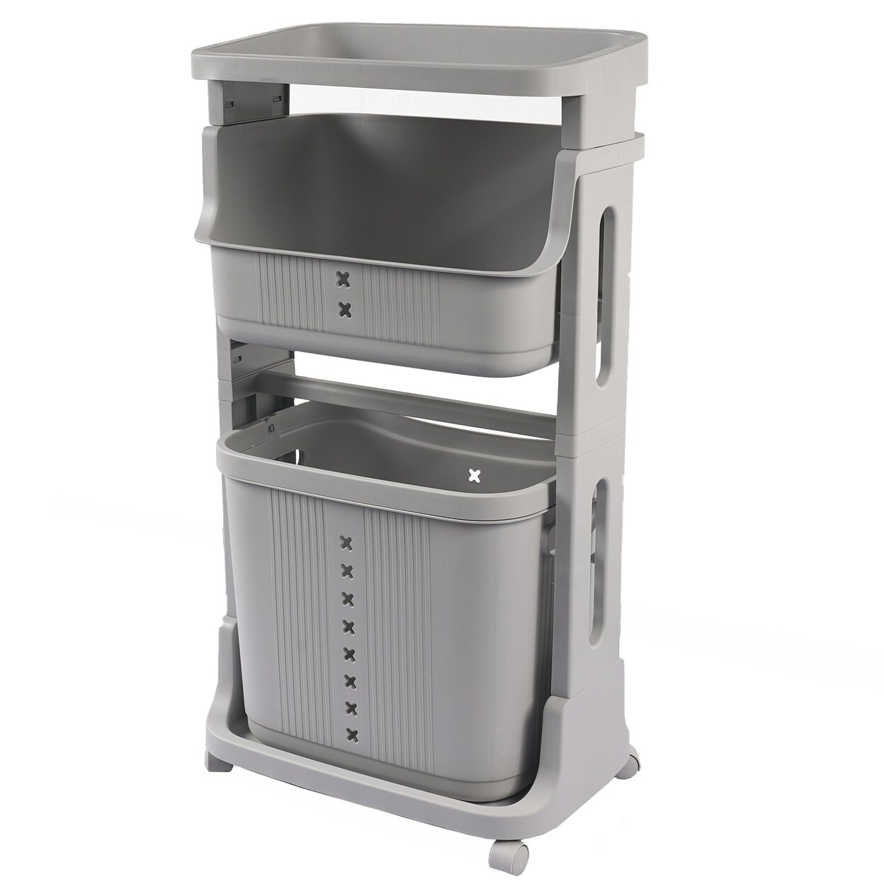 Laundry Basket Plastic Hamper 2 Tier Storage Sorter Hampers With Wheels For Kitchen Bedroom Bathroom Free Standing