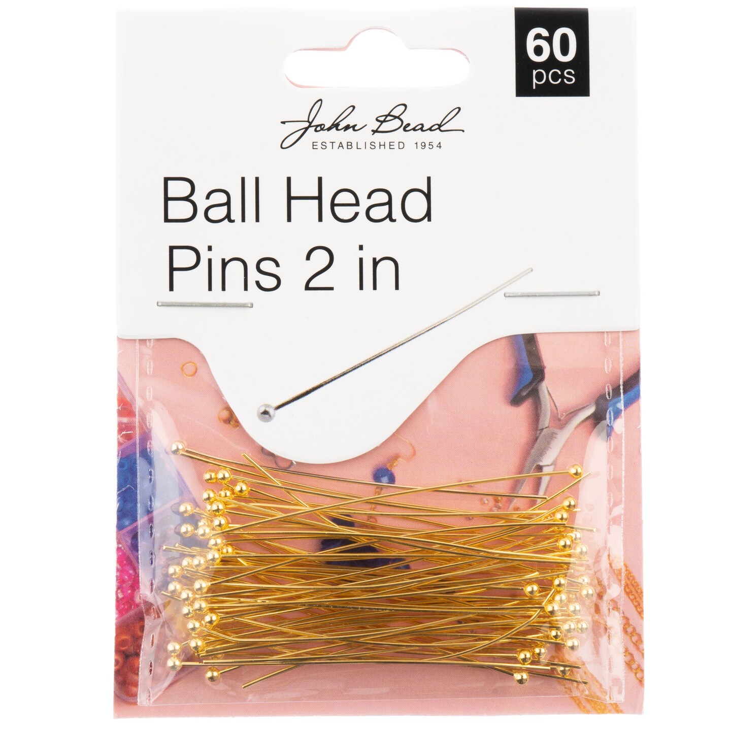 John Bead Ball Head Pins 2in  22ga (0.025) 60/Pkg-Silver