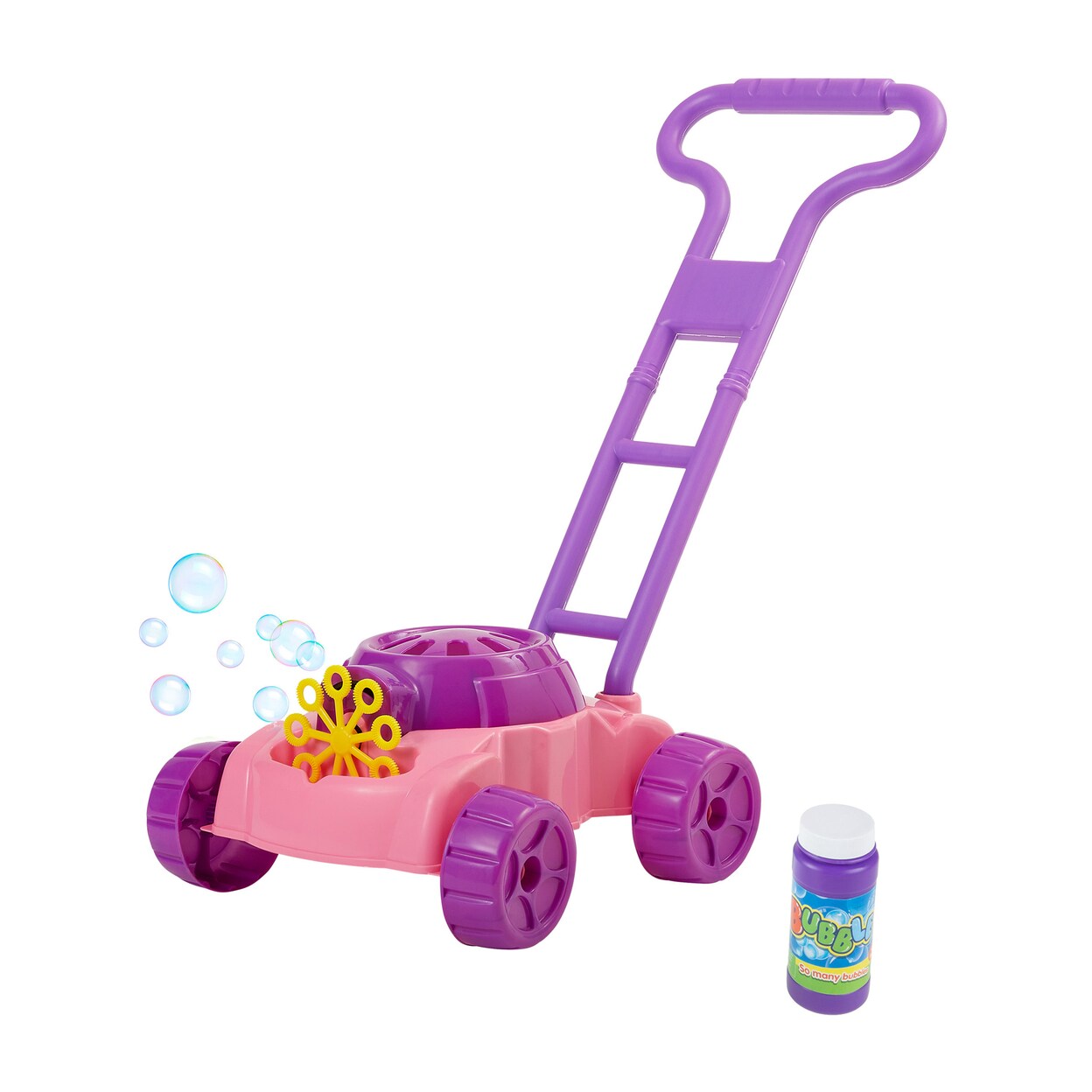 Hey! Play! Toy Push Bubble Lawnmower Pretend Play Bubble Machine Lawn Mower Pink