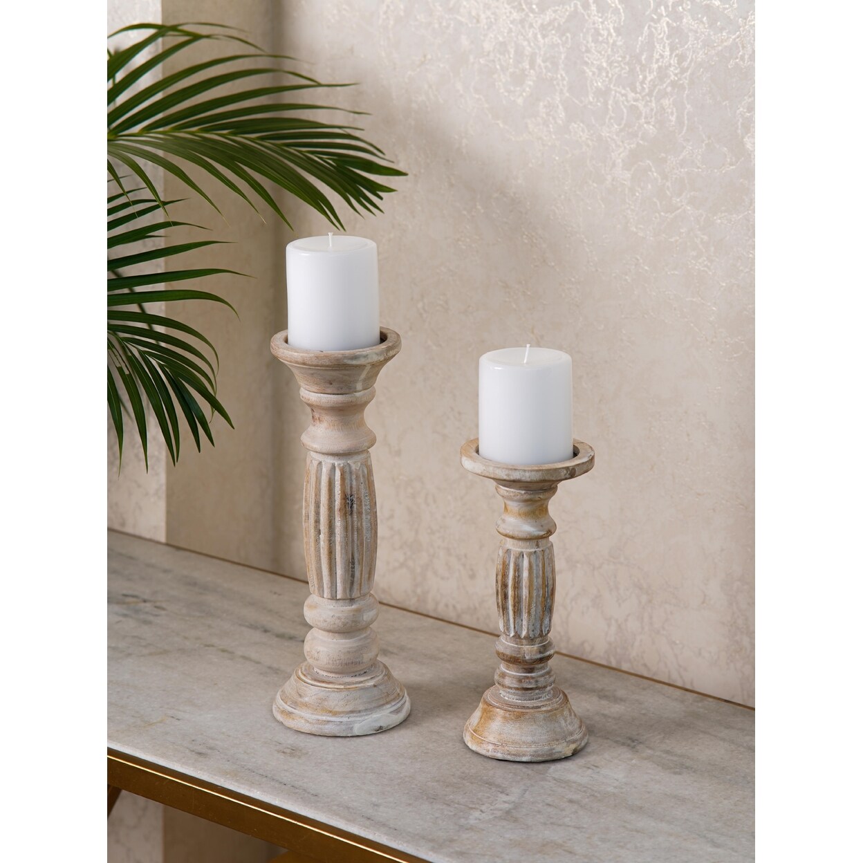 Bbh Homes Antique White Handmade Mango Wood Candle Holder 6-15 Inches Eco-Friendly