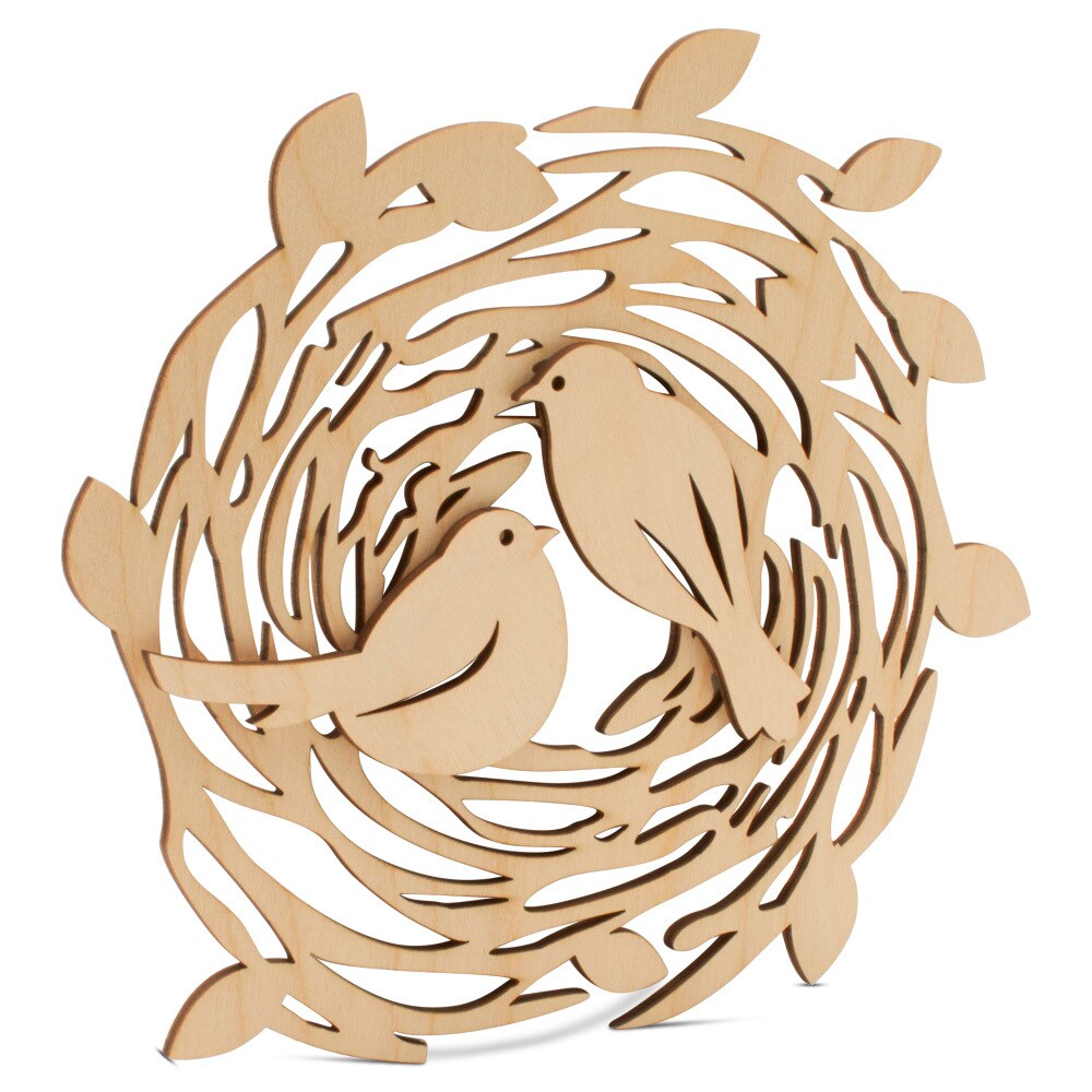 2 Wooden Birds & Nest Wood Cutout Kit 8"-12”, 1/8" Thick |Woodpeckers