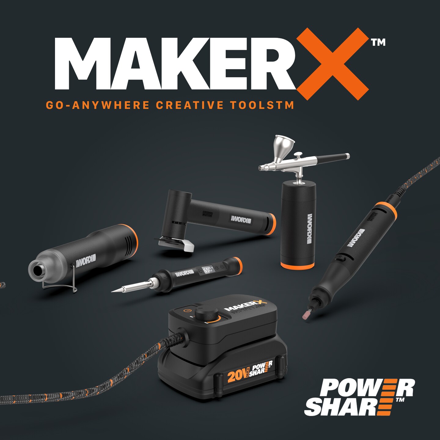 Worx MakerX WX989L 20V 2-Pc Combo Kit - Rotary Tool & Heat Gun with 42 Accessories