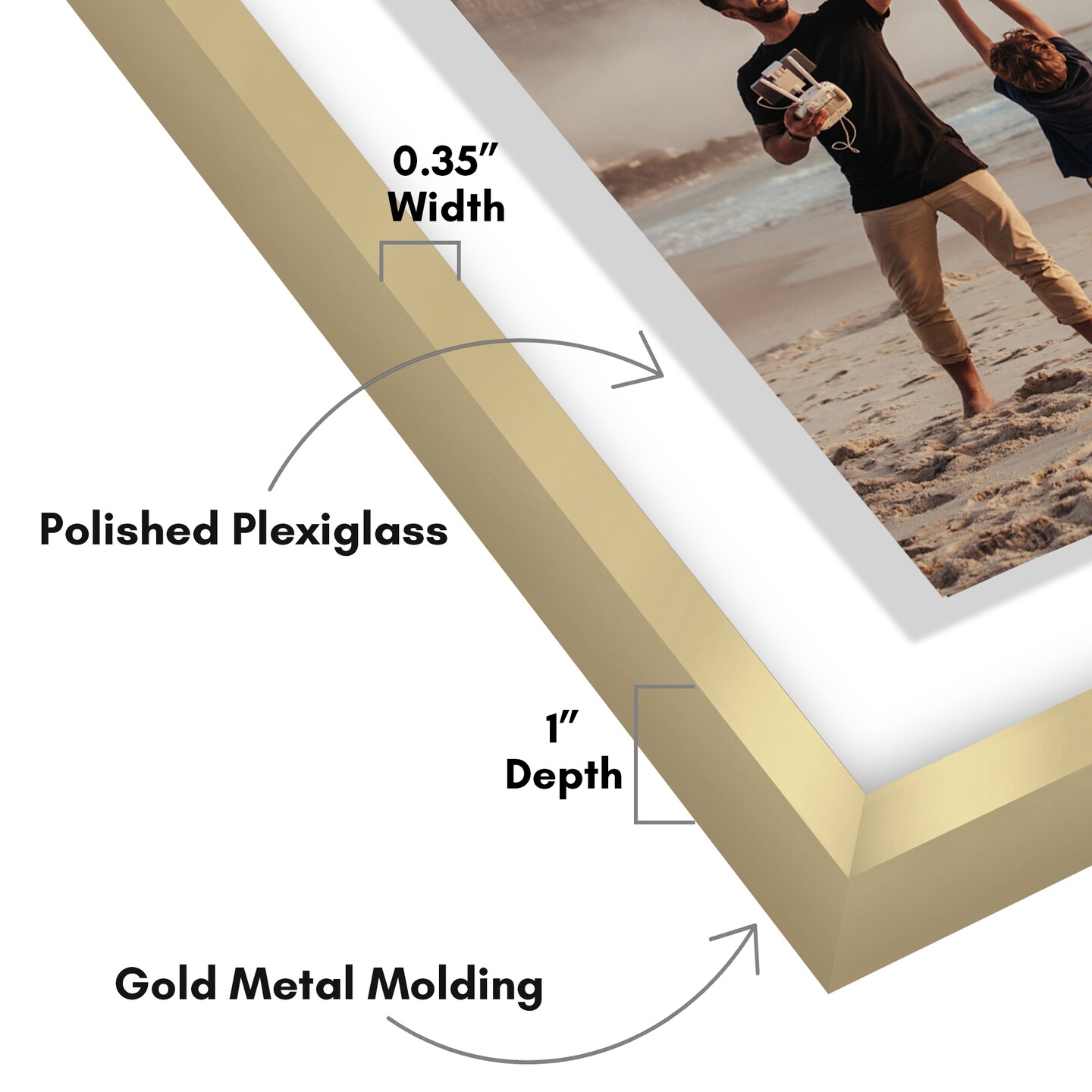 Americanflat Floating Aluminum Picture Frame - Sleek Aluminum Photo Frame for Wall Display - Black Metal Molded Frame - Shatter Resistant Glass - Hanging Hardware