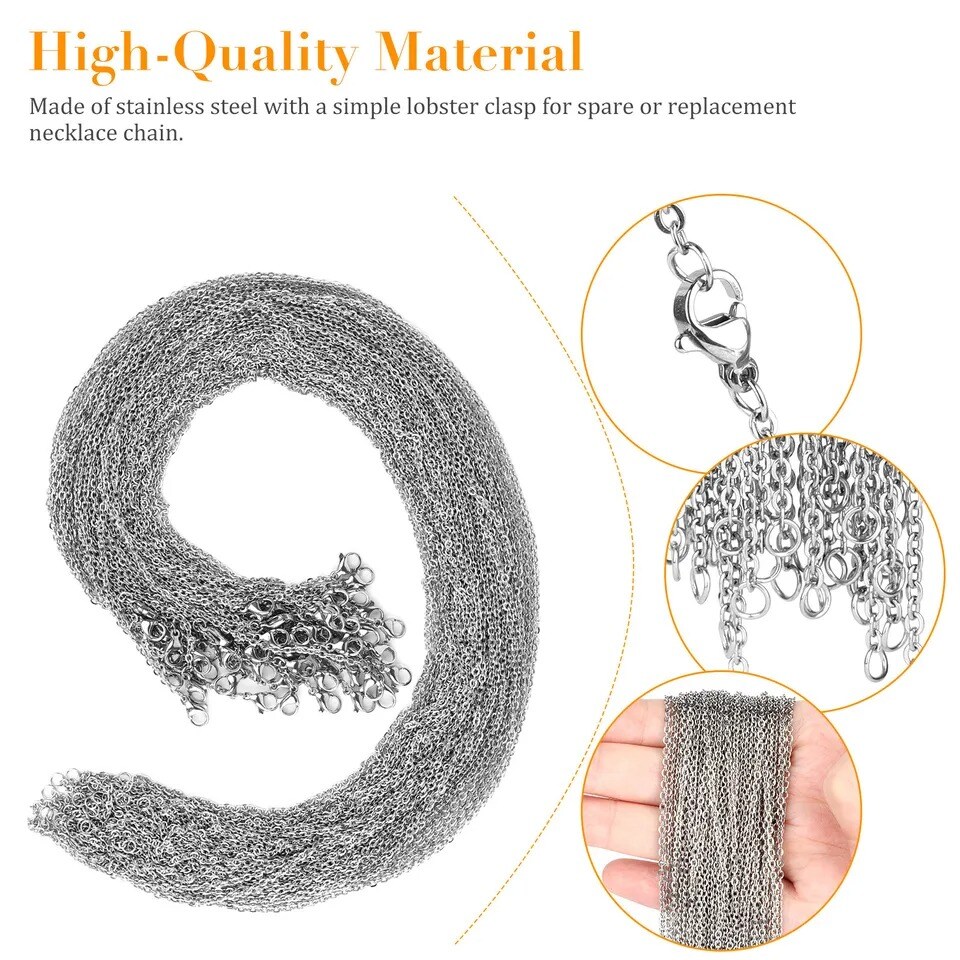 50pcs Wholesale Stainless Steel Silver Tone Necklace for DIY Jewelry Chains 18in