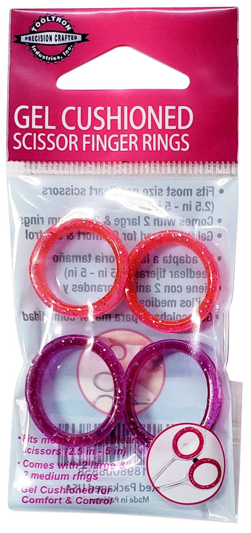 Tool Tron Gel Cushioned Scissor Finger Rings 4/Pkg-Fits Most 2.5&#x22;-5&#x22; Scissors