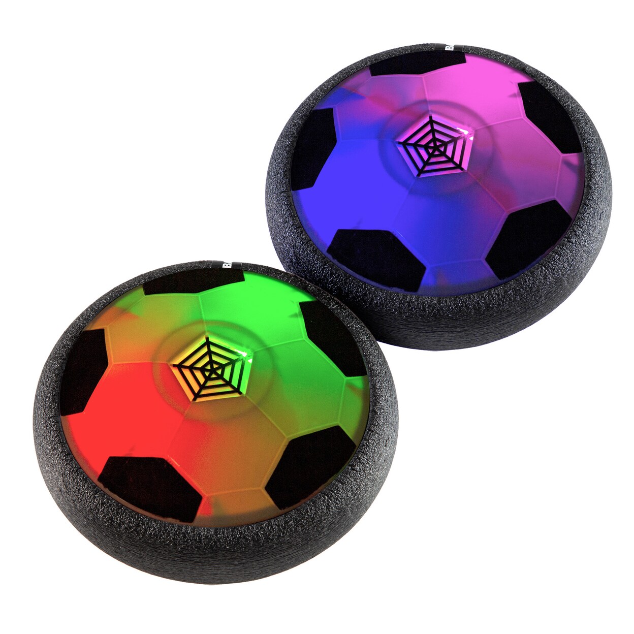 2 Pack Hover Air Soccer Balls With Led Lights Indoor Game Foam Bumpers Black White