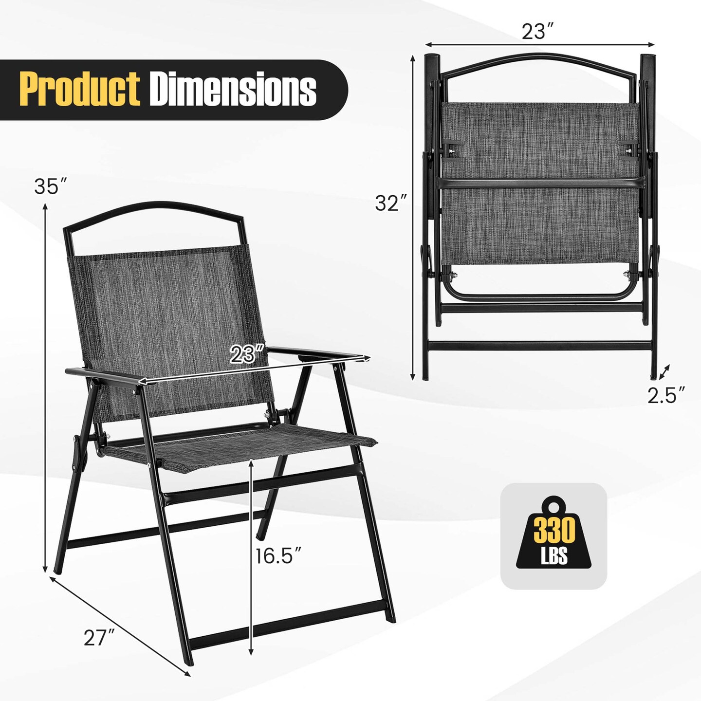 Costway Patio Folding Dining Chairs Set of 4 with Cozy Seat Fabric &#x26; Heavy-Duty Metal Frame Grey