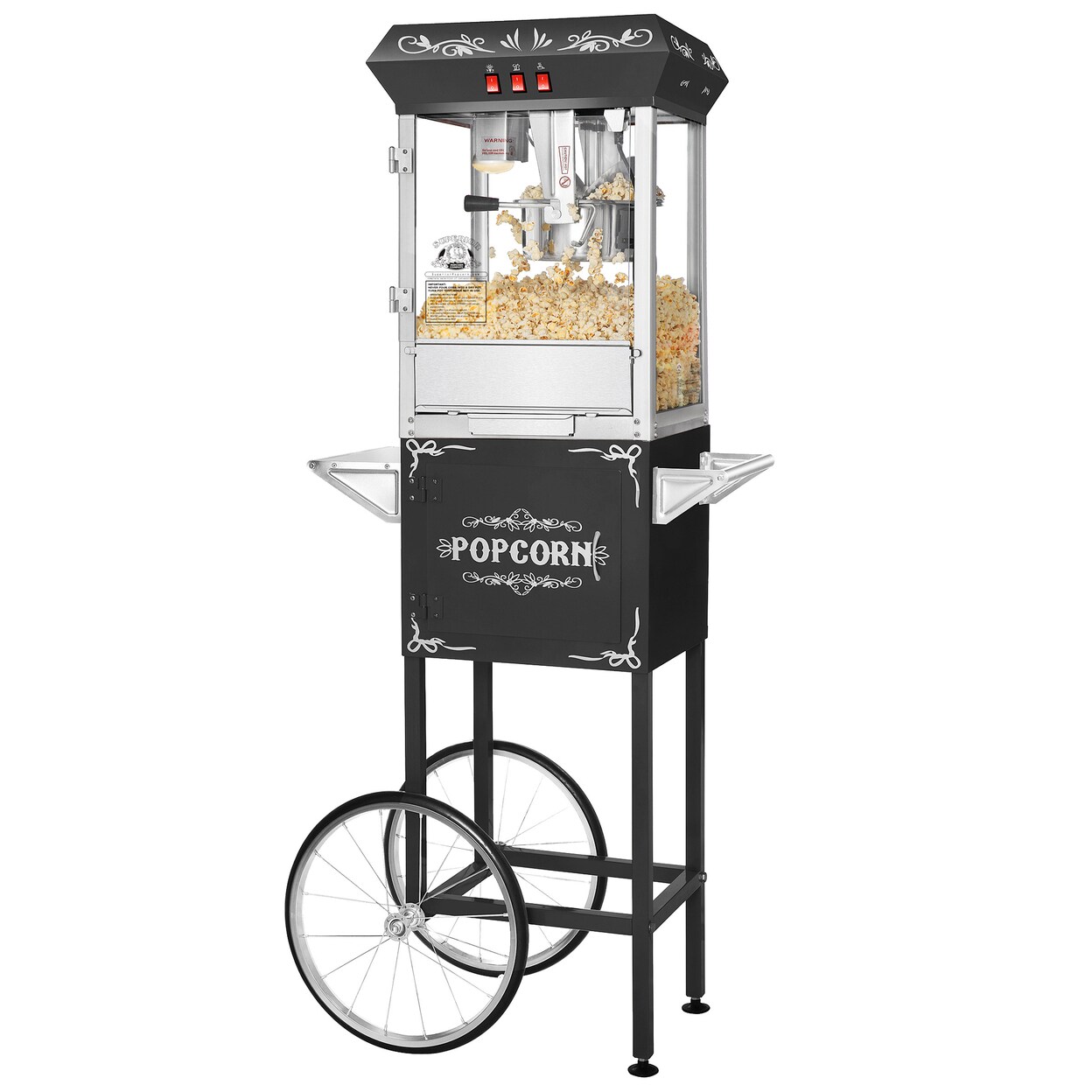 Popcorn Machine With Cart 8Oz Electric Kettle Stainless Steel Black Retro Design