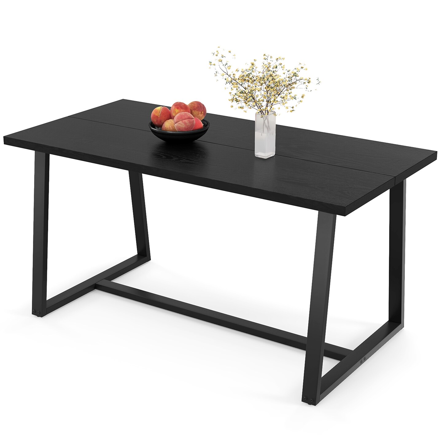 Costway 63" Large Dining Table for 4-6 People with Heavy-duty Metal Frame Modern Black/Coffee
