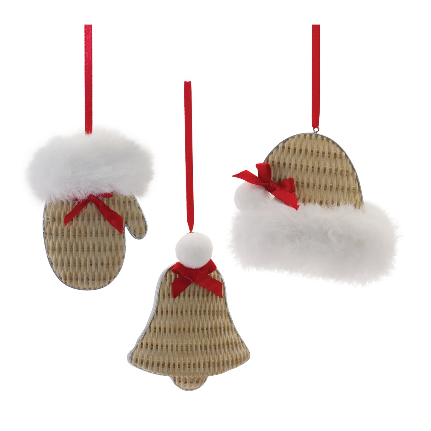 Melrose Wicker Mitten, Hat and Bell Christmas Ornaments - 4.5" - 12ct