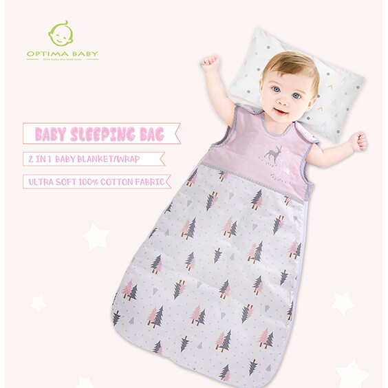 OptimaBaby   Pink Grey Woodland Deer Baby Sleeping Bag 1.0 Tog Small (0-12M)