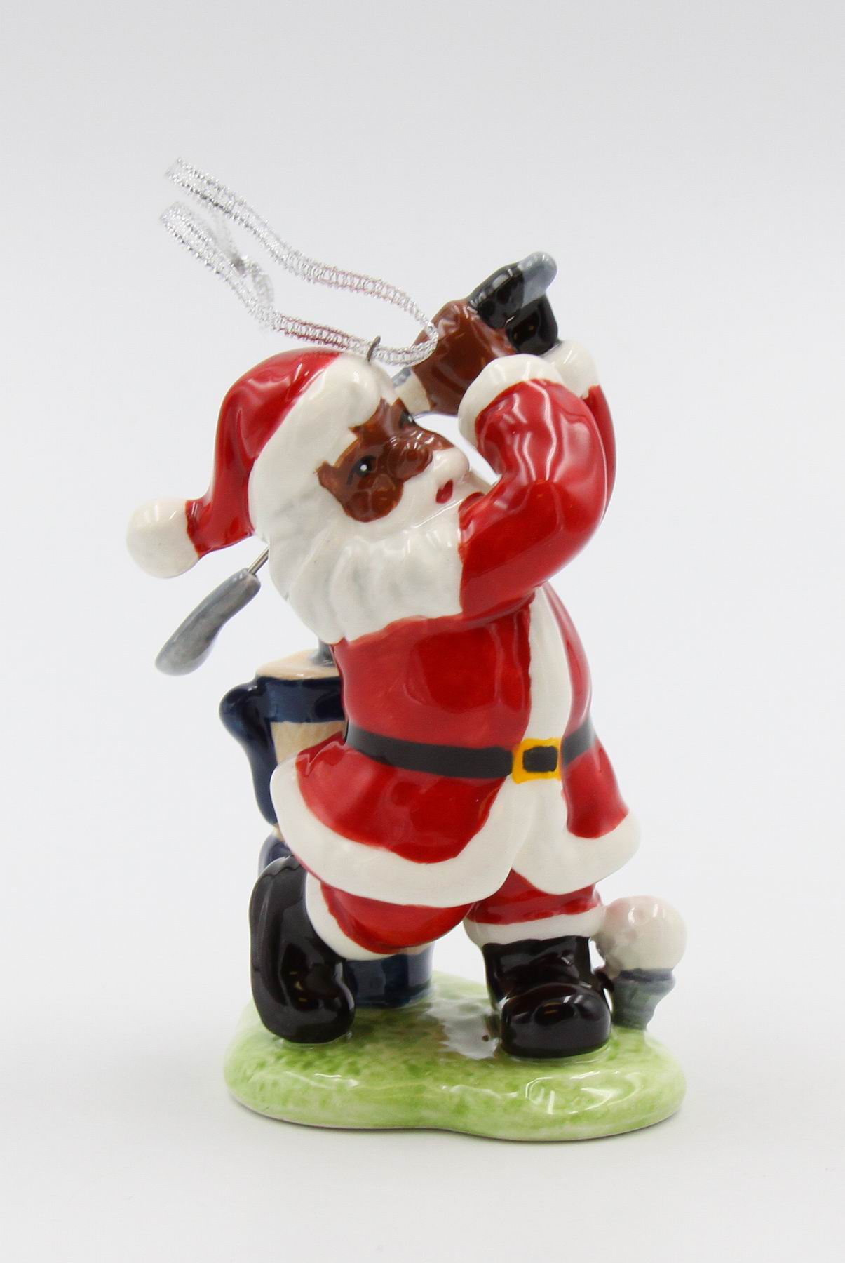 Ceramic African American Golfing Santa Ornament, Home D&#xE9;cor, Gift for Her, Mom, Him, Dad, Christmas tree D&#xE9;cor, Wall Decor