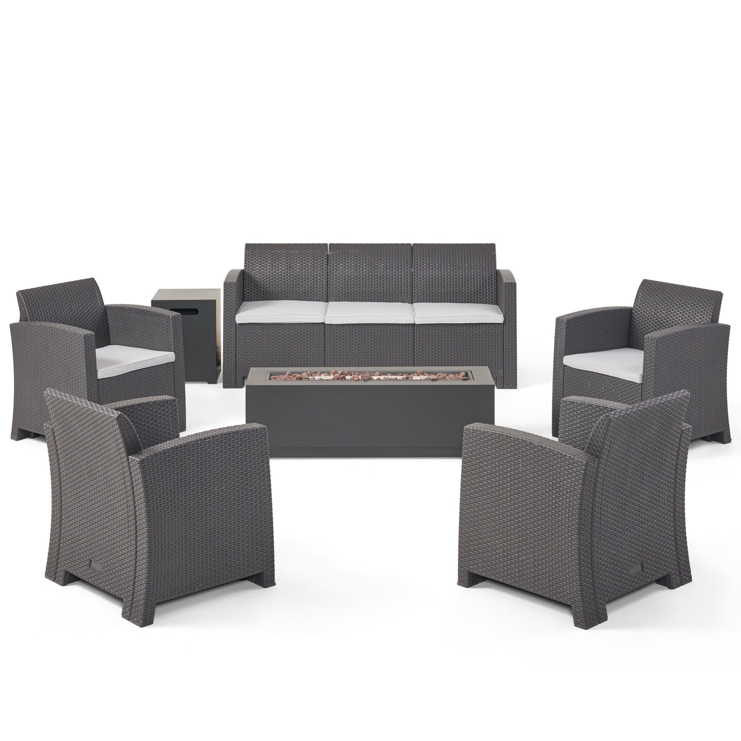 Contemporary Home Living 7pc Smoke Gray Contemporary Outdoor Patio Fire Pit Set 67.5&#x22;