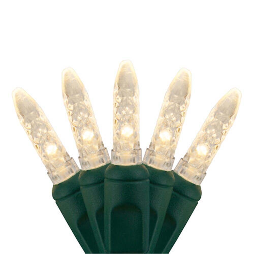 70 Warm White M5 LED Lights, Green Wire, 4&#x22; Spacing