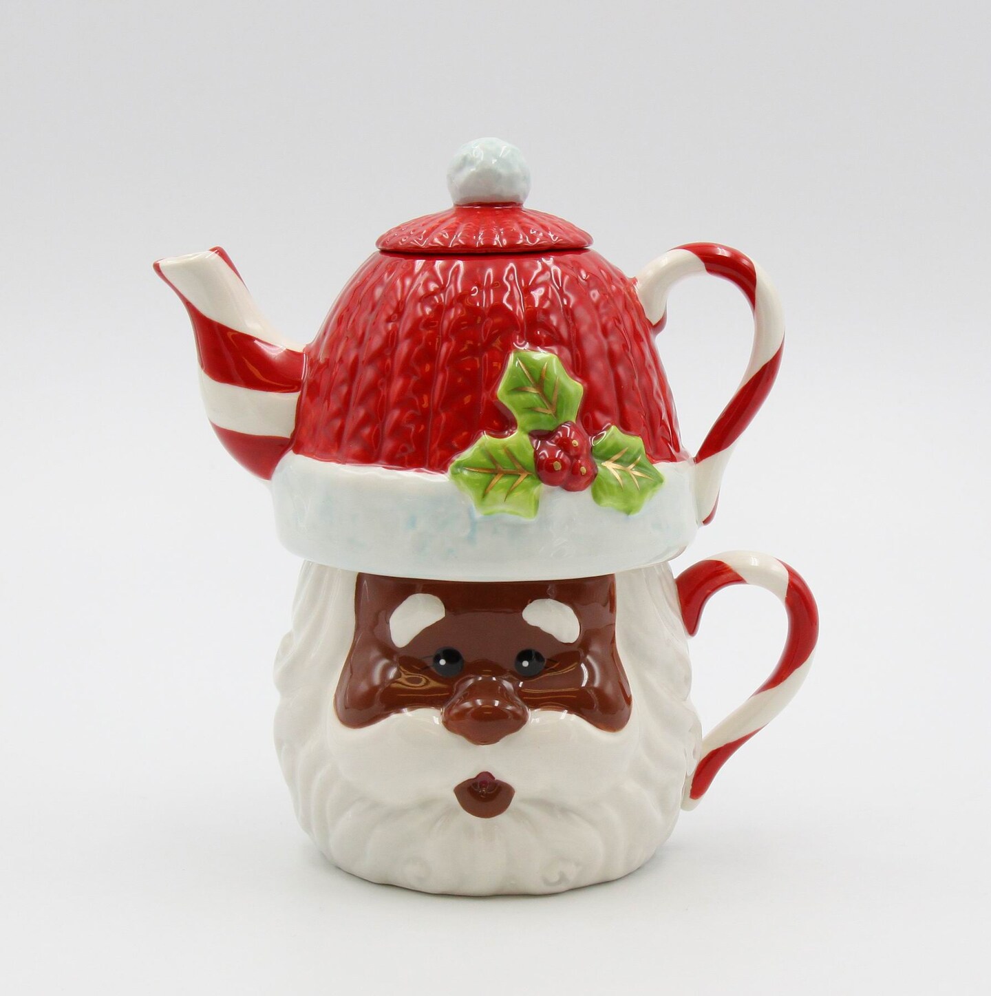 Ceramic African American Christmas Santa Claus Tea For One, Gift for Her, Gift for Mom, Tea Party D&#xE9;cor, Caf&#xE9; D&#xE9;cor, Christmas Decor