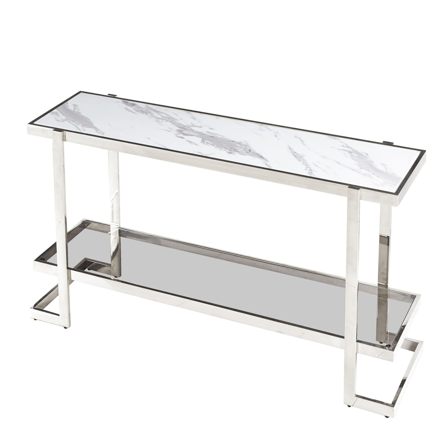Kingston Living 55" Silver and White Rectangular Console Table with Marble Top