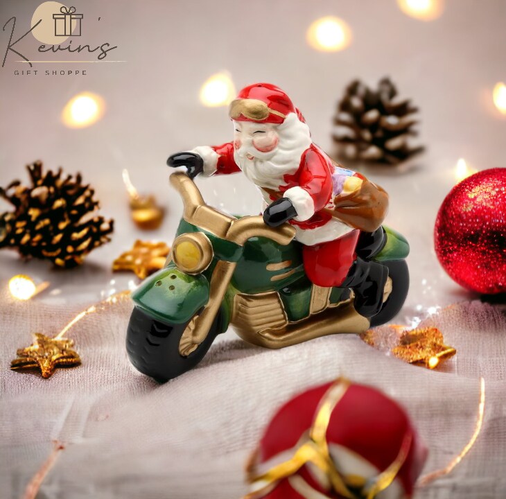 Ceramic Christmas Santa Riding Motorcycle Salt &#x26; Pepper Shakers, Home D&#xE9;cor, Gift for Her, Gift for Mom, Kitchen D&#xE9;cor, Christmas D&#xE9;cor