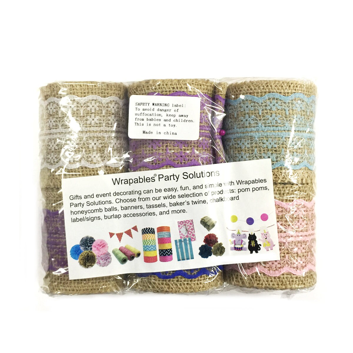 Wrapables Hessian Burlap with Lace Ribbon (Set of 6)