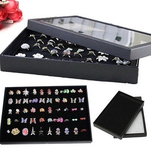 Generic Ring Jewellery Display Storage Box Square Tray Show Case Organiser Earring Holder