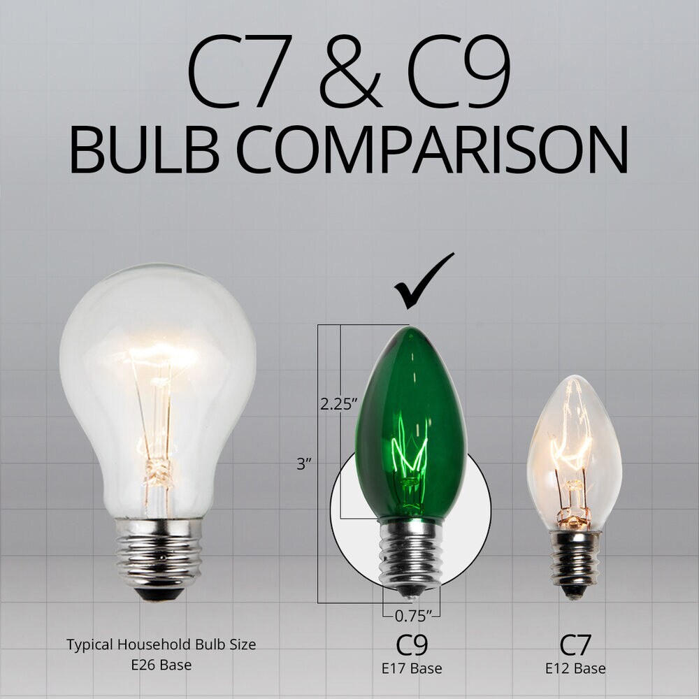 25 Bulbs - C9 Triple Dipped Transparent Green, 7 Watt lamp
