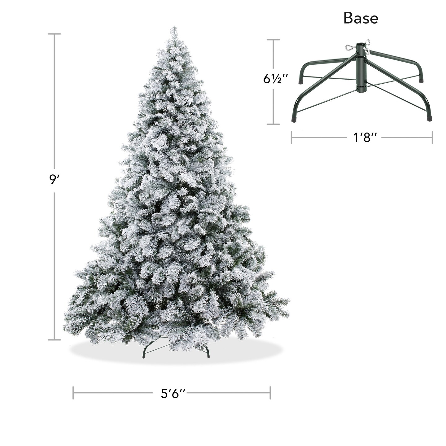 Casafield Realistic Snow-Flocked Pine Artificial Holiday Christmas Tree with Sturdy Metal Stand