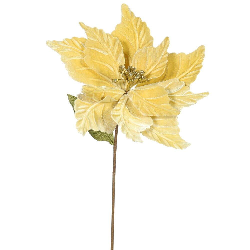 6PK - 22&#x22; Gold Poinsettia 12&#x22; Flower Decorative Christmas Stem