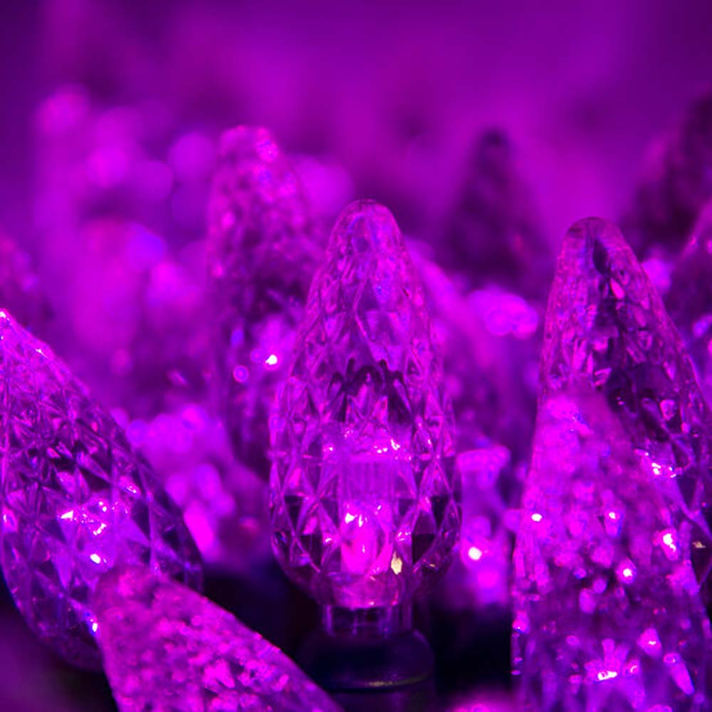 70 Purple C6 LED Christmas Lights, Green Wire, 4&#x22; Spacing