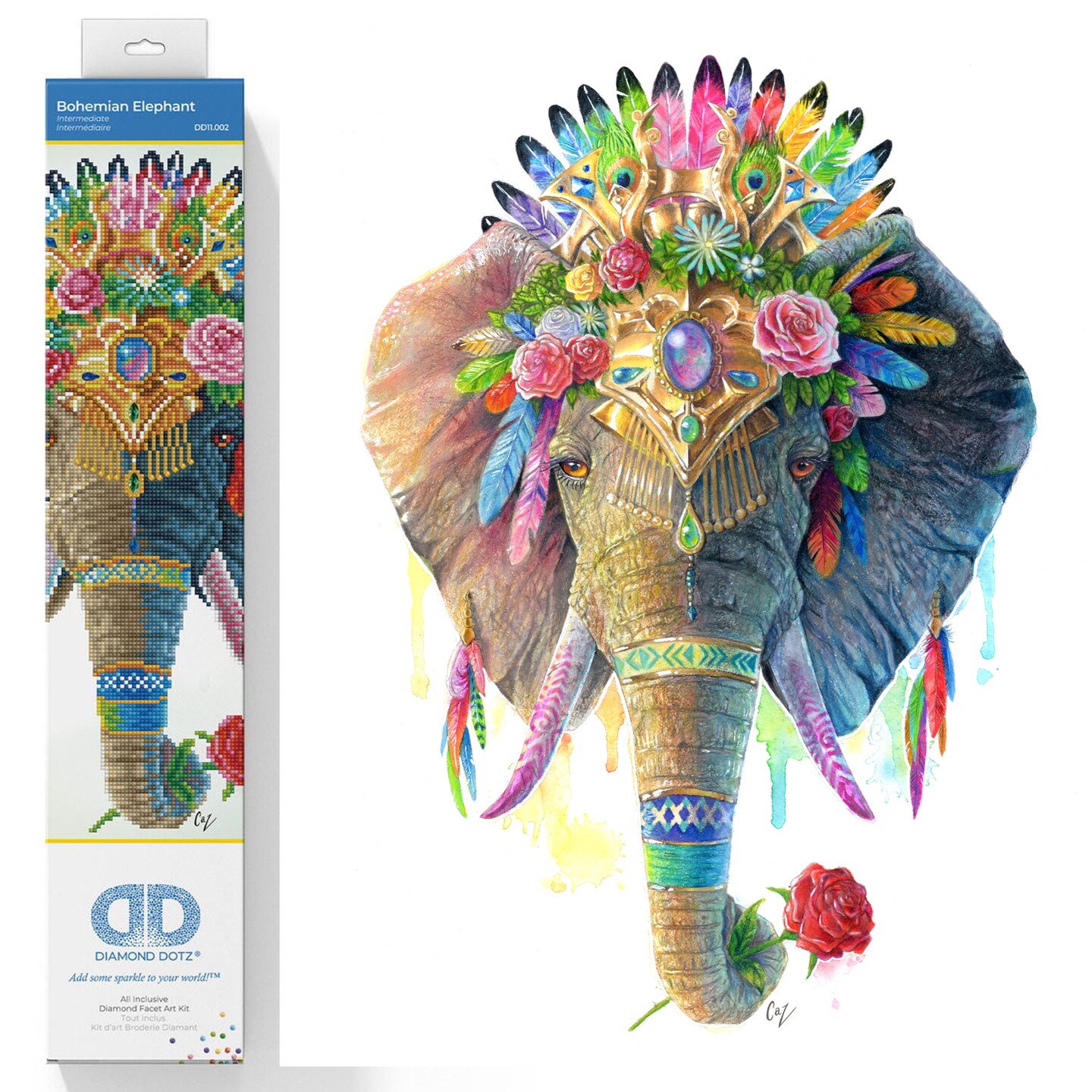 Diamond Dotz Bohemian Elephant Diamond Painting Kits for Adults - Diamond Art Kits a Relaxing Creative Craft Kit with Dotz Gems 16.1x20.1