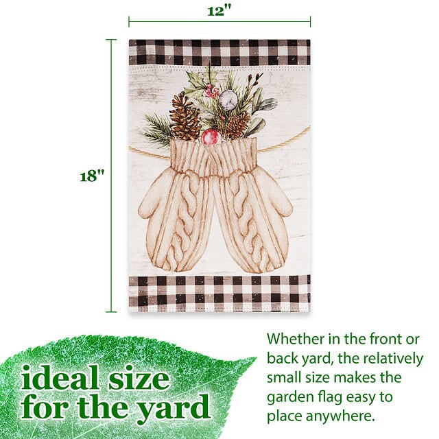 G128 Garden Flag Mittens with Evergreen Arrangement | 12x18 Inch | Printed Blockout Polyester - Christmas Decoration