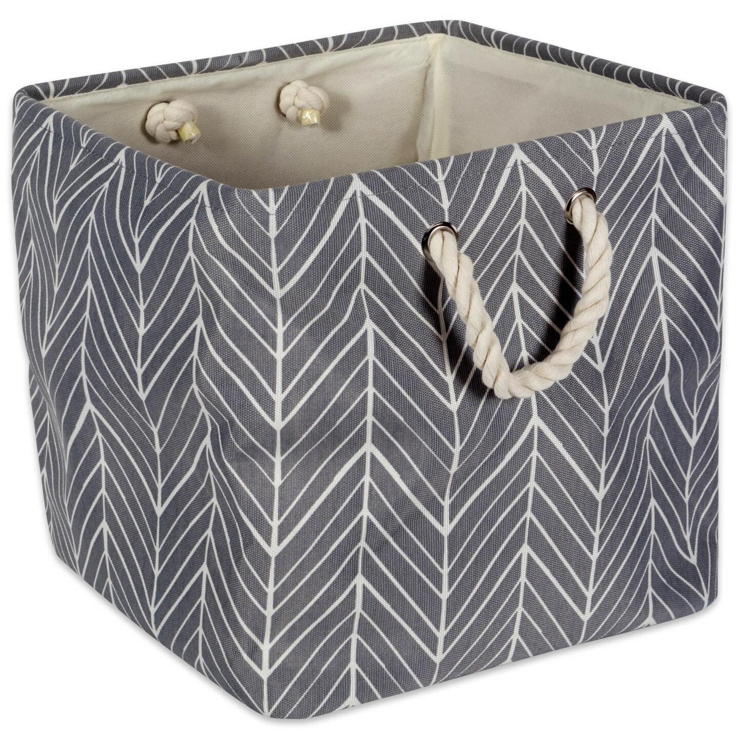 Contemporary Home Living 13" Gray Square Polyester Storage Bin with Herringbone Design