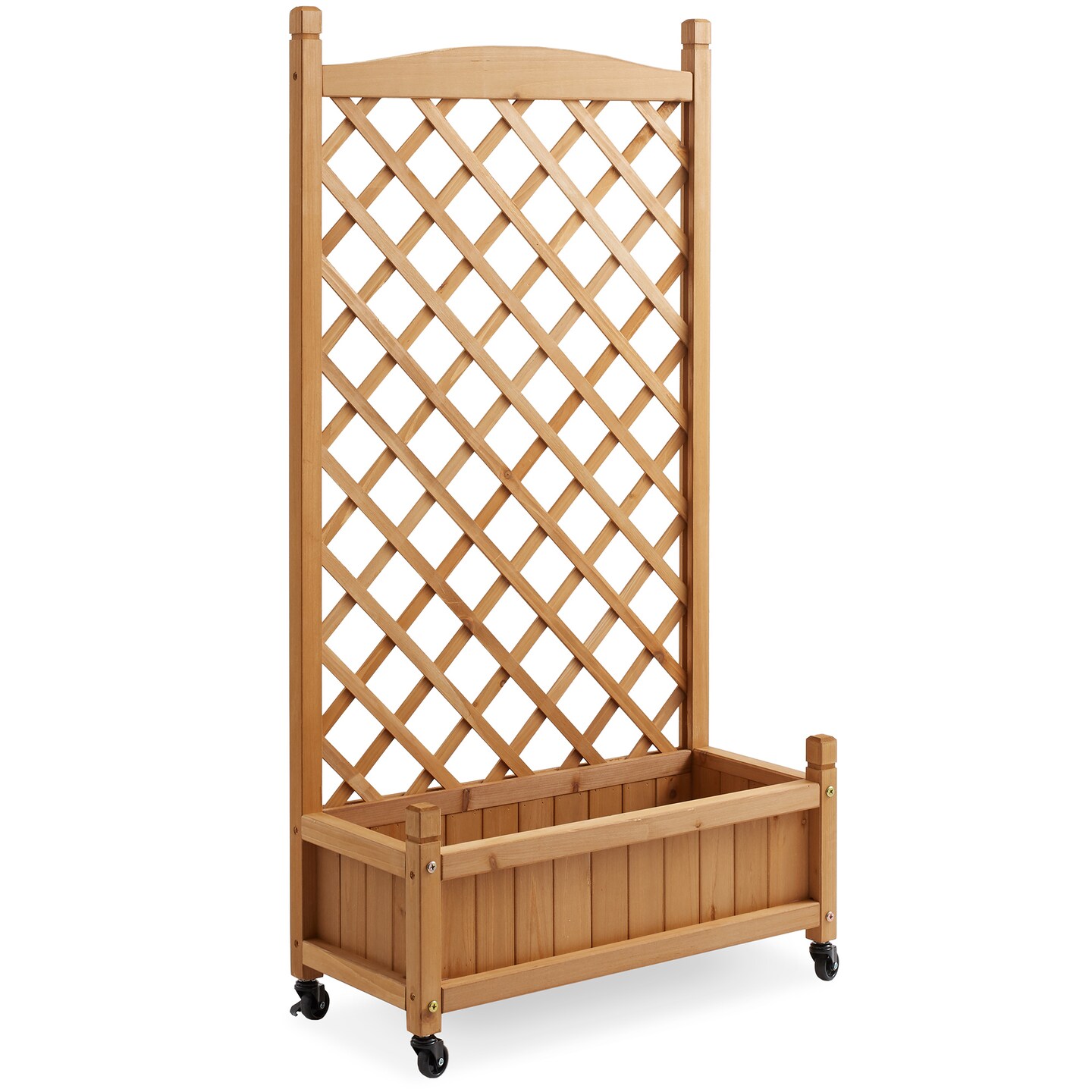 Casafield Climbing Planter Raised Garden Bed with Trellis - 48" Wooden Diamond Lattice Box Planter Stand with Wheels for Outdoors