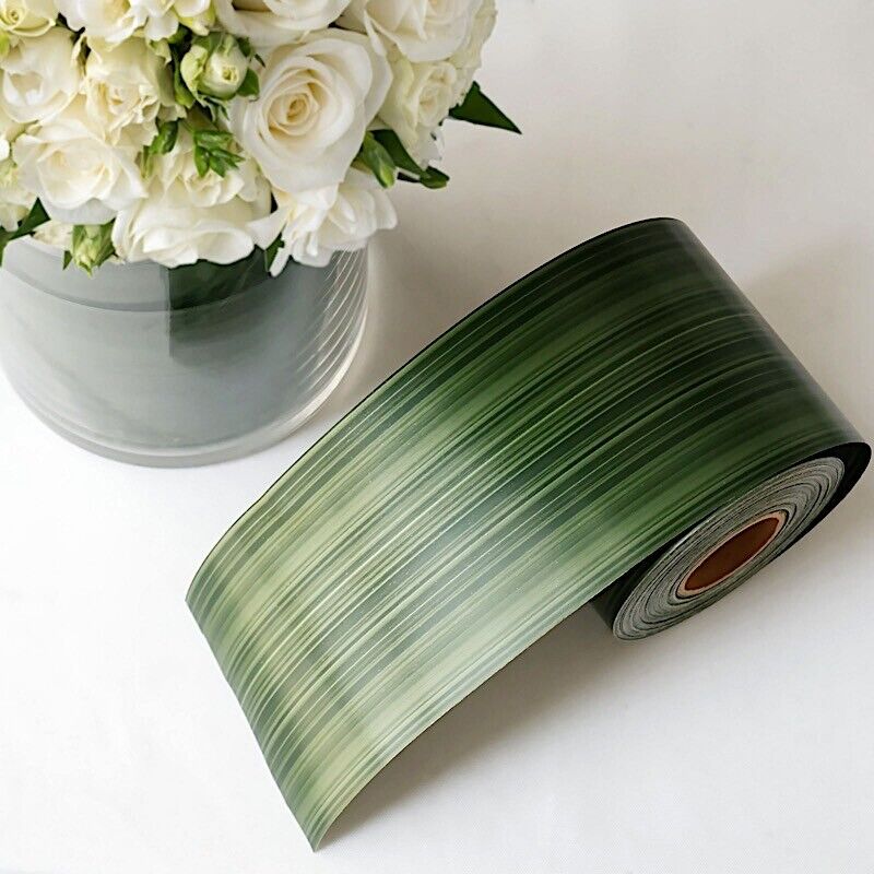 Green 50 yards 4 in Satin RIBBON Roll Two Sided Ti Leaf Pattern