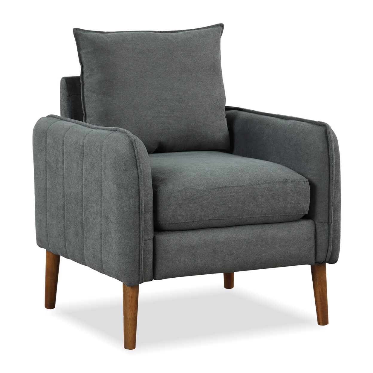 Modern Accent Chair Upholstered Mid-Century Armchair W/ Rubber Wood Legs Grey