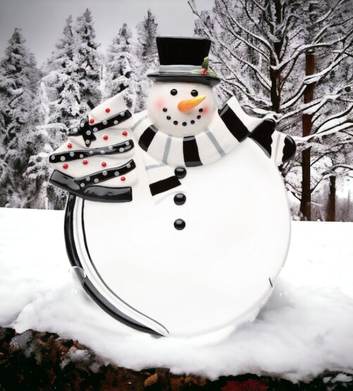 Ceramic Black and White Snowman Plate, Home D&#xE9;cor, Gift for Her, Gift for Mom, Kitchen D&#xE9;cor, Christmas D&#xE9;cor