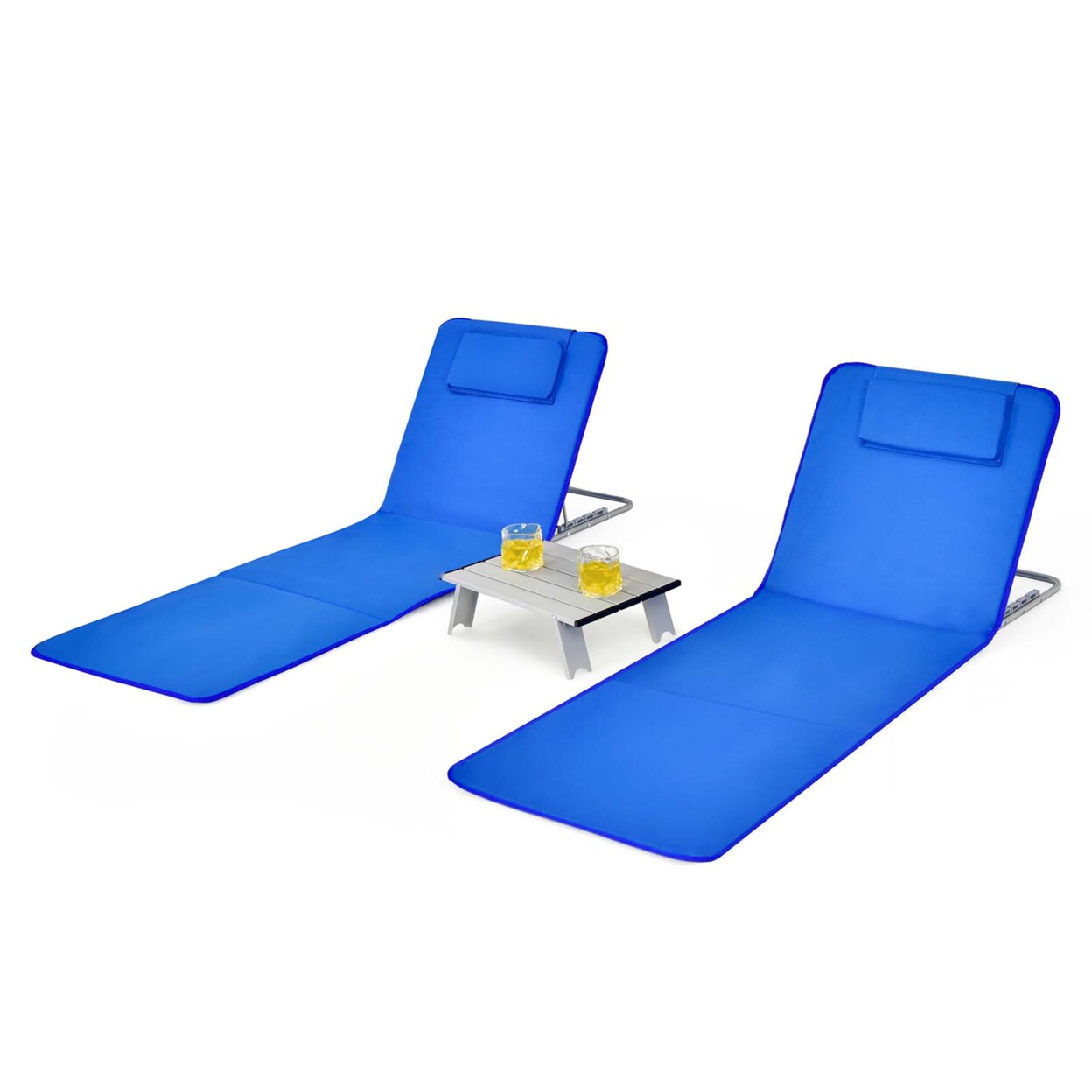 Gymax 3PCS Folding Beach Mat Set Adjustable Beach Lounge Chair and Side Table Set