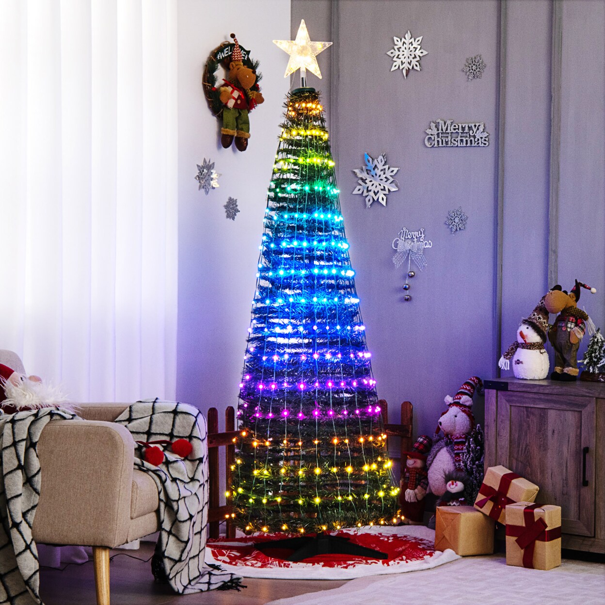6Ft Retractable Smart Celebration Christmas Tree Pop-Up Decor W/ 282 Led Lights