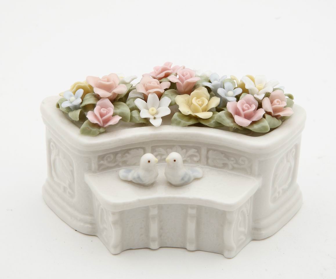 Ceramic Flower Garden with Two Small Birds Figurine, Home D&#xE9;cor, Gift for Her, Gift for Mom, Nature Lover D&#xE9;cor, Wedding Gift